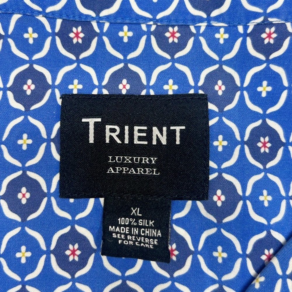 Trient Men’s 100% Silk Resort Button-Down Shirt Blue Print Size XL - Picture 3 of 5